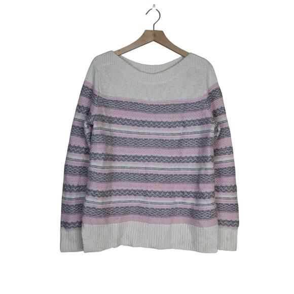 LOFT Women's L Fair Isle Cotton Wool Alpaca Blend Wide Neck Sweater - Picture 1 of 8